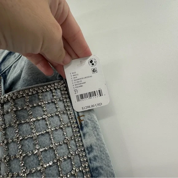 NEW Frame The Showgirl Straight-Leg Jeans MSRP $1298 Embellished Diamonds - Picture 9 of 10